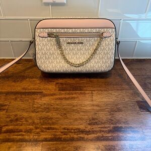 Michael Kors Cream and Pink Signature Crossbody Bag